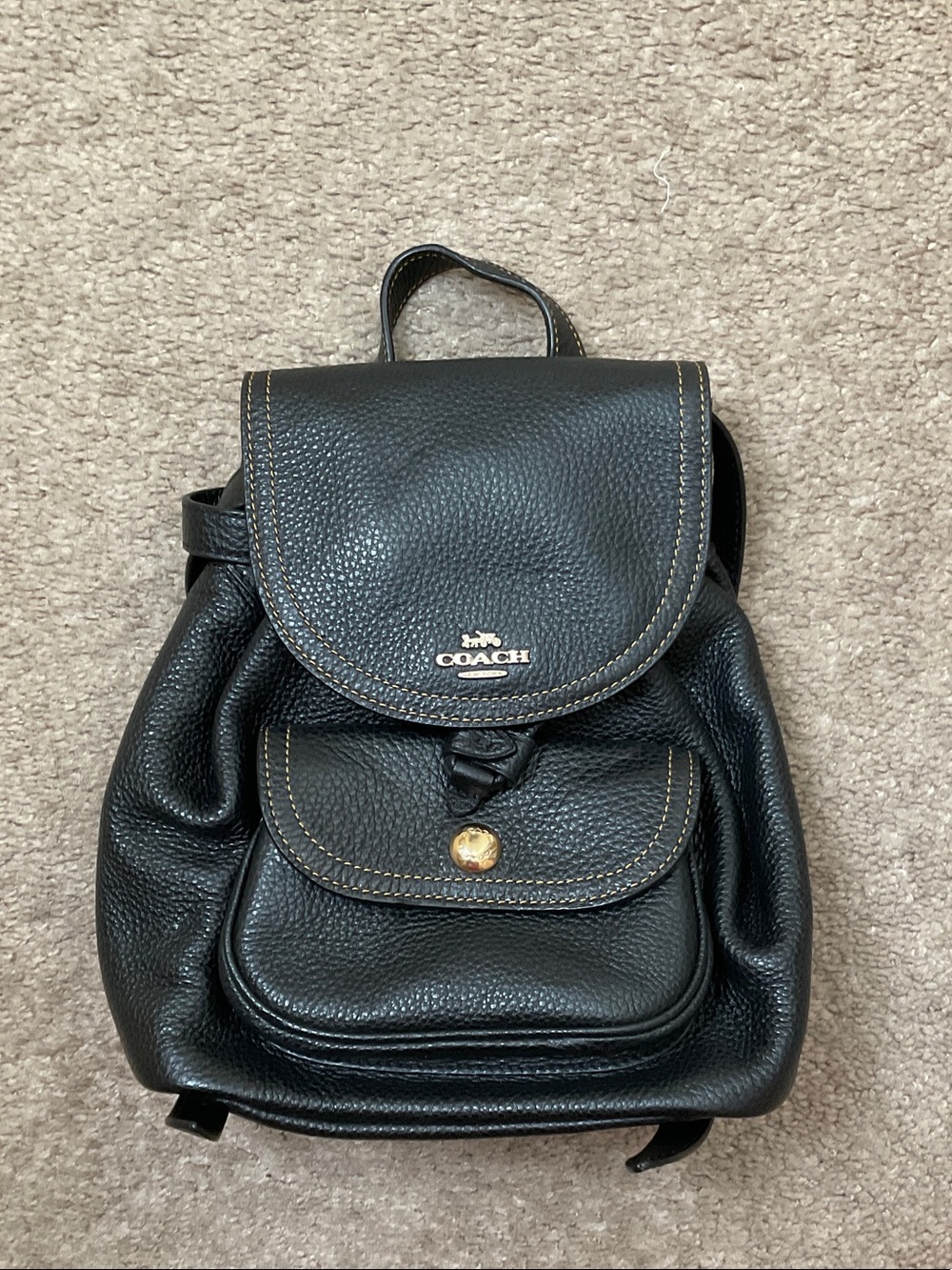 Coach Black Pebbled Leather Mini Backpack with Gold Accent - Picture 1 of 8